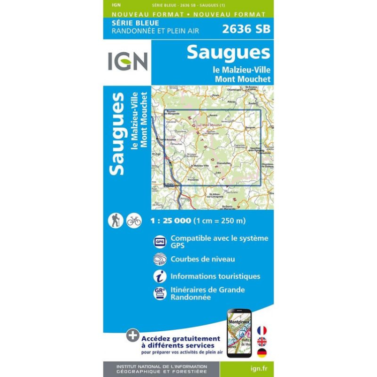 Carte IGN "Saugues / Le Malzieu-Ville / Mont Mouchet"