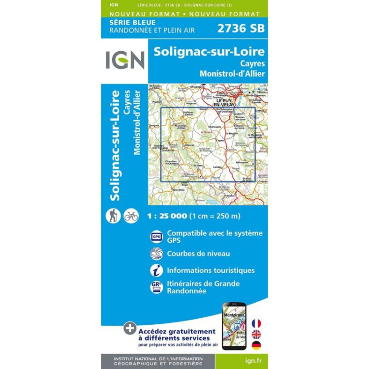 Carte IGN "Solignac-sur-Loire / Cayres / Monistrol-d'Allier"