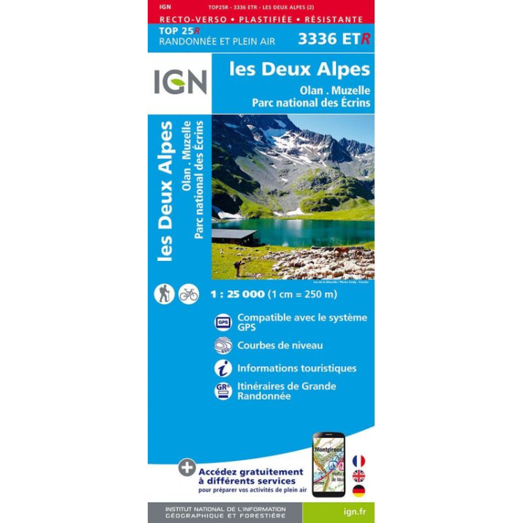 Carte IGN Deux Alpes Olan-Muzelle PN Ecrins Resistante