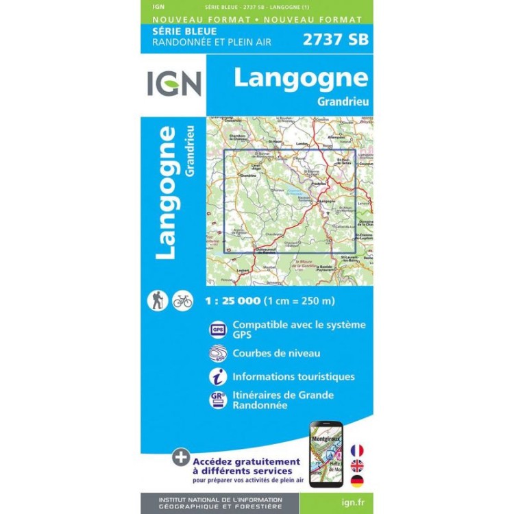 Carte IGN "LANGOGNE-GRANDRIEU" 2737SB