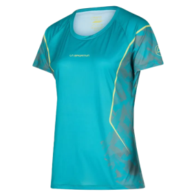 T-shirt de trail La Sportiva "Pacer T-shirt W Lagoon/Cherry Tomato" - Femme
